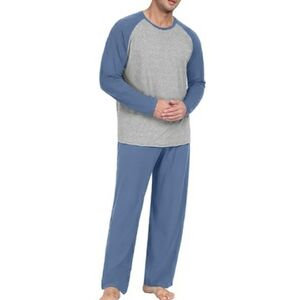 Men's Pajama Set Sleepwear Lightweight Long Sleeve Blue /Gray